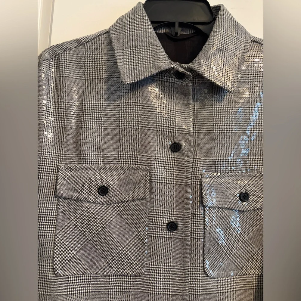 Avec Les Filles Sequin Plaid Shirt Jacket - Picture 7 of 12